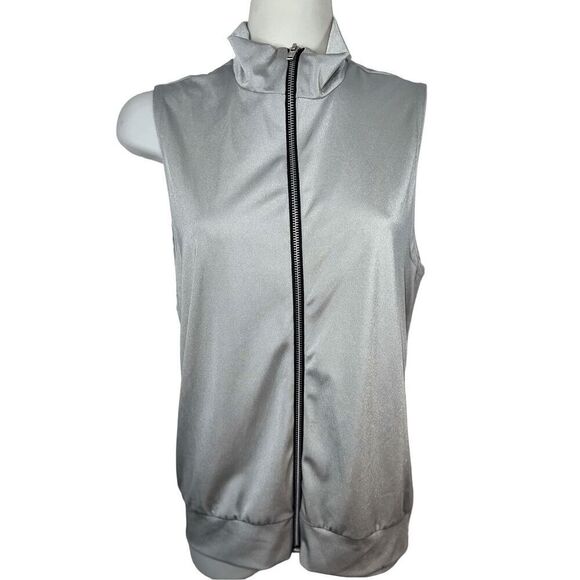 Kelle Metallic Silver Vest Dance Costume Size L Unisex Child Zip Up Kids Youth - Picture 1 of 9